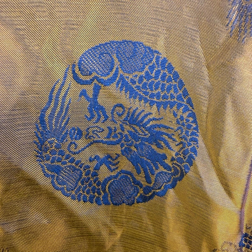 Vintage 1970s Golden Dragon Chinese Brocade Tang Jacket XXL Navy Gold Dragon - Picture 7 of 14